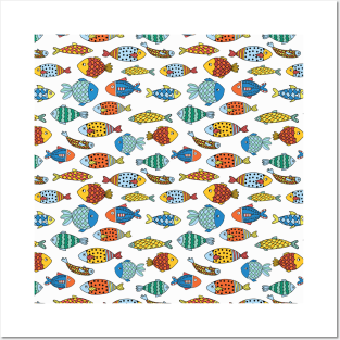 Colorful Doodle Fishes Posters and Art